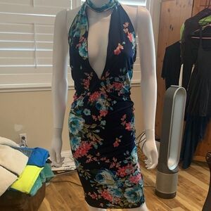 Fashion Nova Black Floral Backless Dress